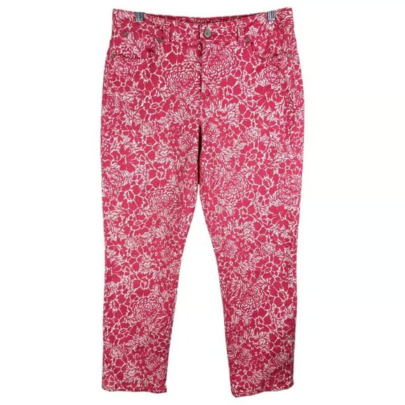 Talbots Size 6 Jeans Slim Crop Pink White Floral Print Stretch Skinny - Picture 1 of 3